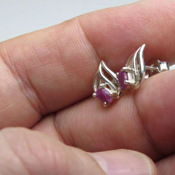 *925 Sterling Silver Genuine Ruby Earring Studs - Picture 3 of 5